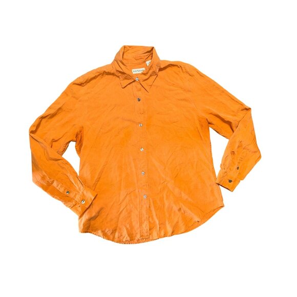 Ann Taylor Size 12 Orange 100 Percent Silk Button Down Blouse Workwear City Chic - Picture 6 of 10